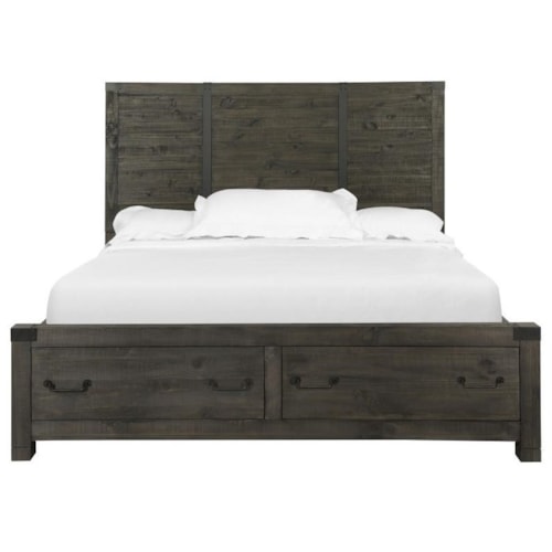 Transitional Queen Panel Bed with Footboard Storage