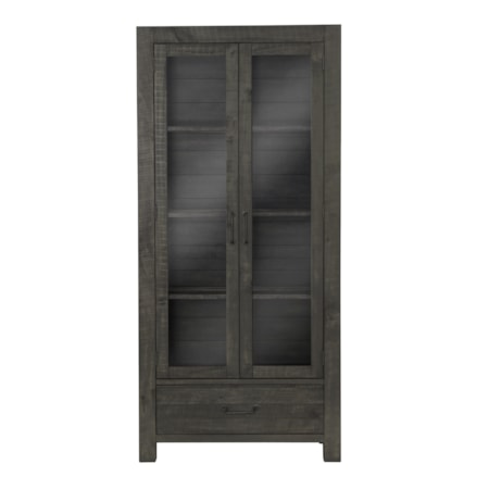 Weathered Gray Curio Cabinet with Adjustable Shelving and LED Display Lighting