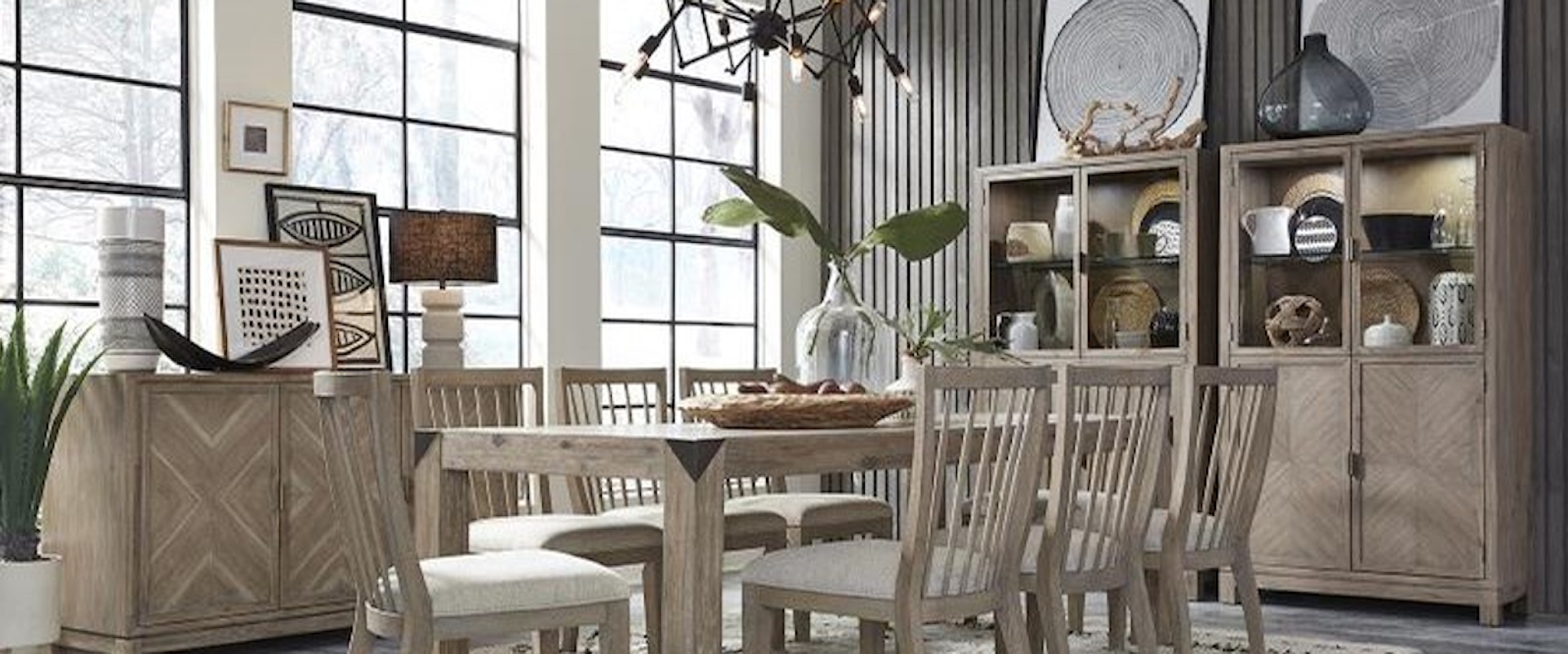 Rustic Industrial 9-Piece Dining Set with Dining Side Chairs