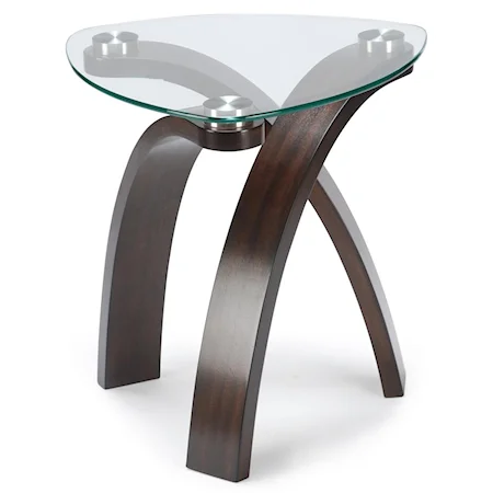 Contemporary End Table With Glass Top and Bent Wood Legs