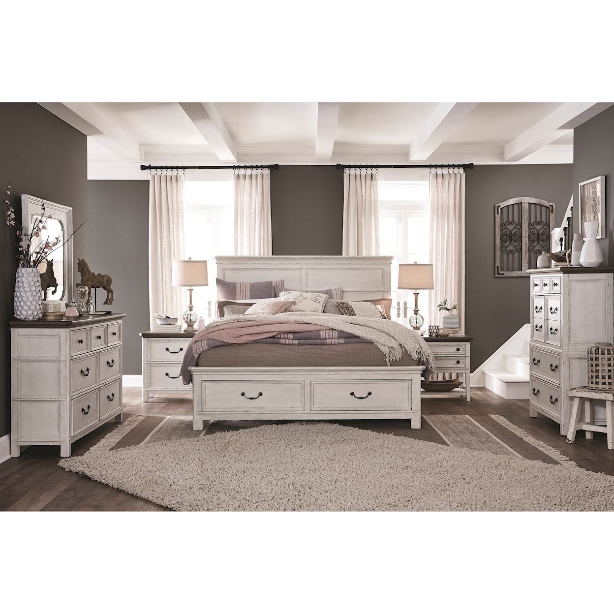 Magnussen Home Bellevue Manor Bedroom California King Panel Storage Bed