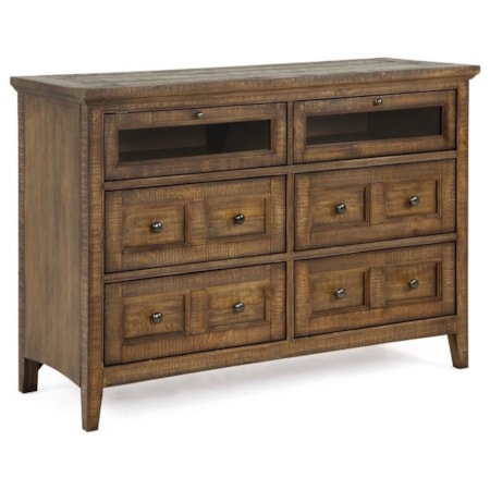 Traditional Media Chest with Two Glass Drop Down Drawers