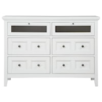 Modern Farmhouse Media Chest with Two Glass Drop Down Drawers