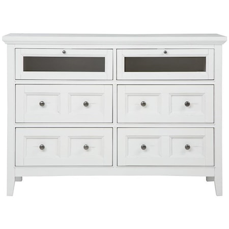 Modern Farmhouse Media Chest with Two Glass Drop Down Drawers