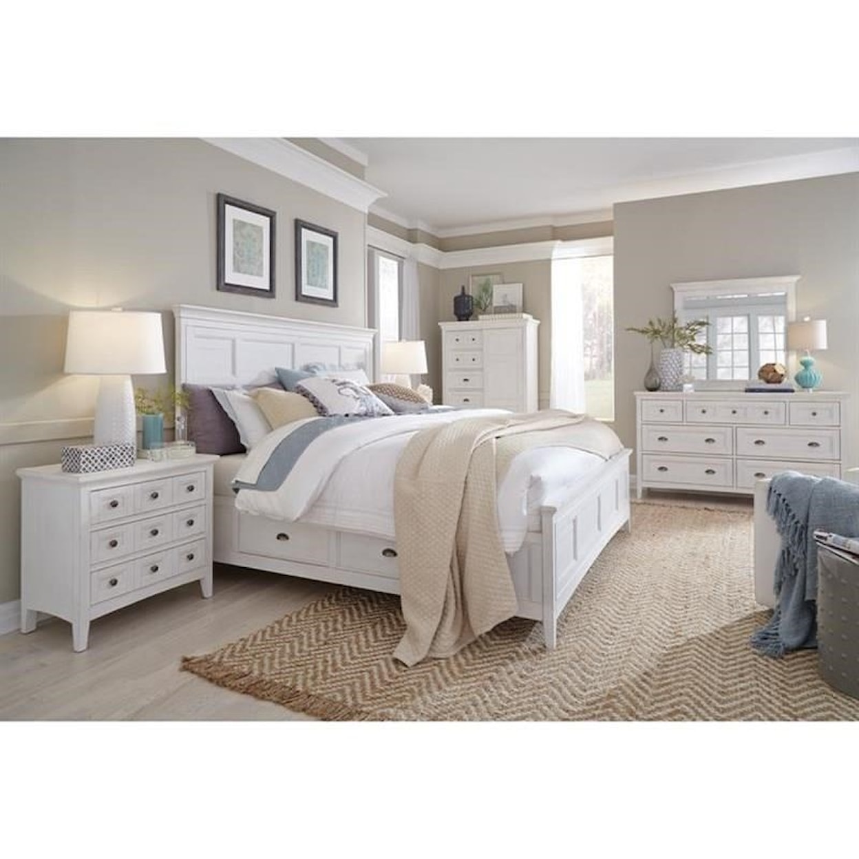 Magnussen Home Heron Cove Bedroom Queen Bed with Storage Rails