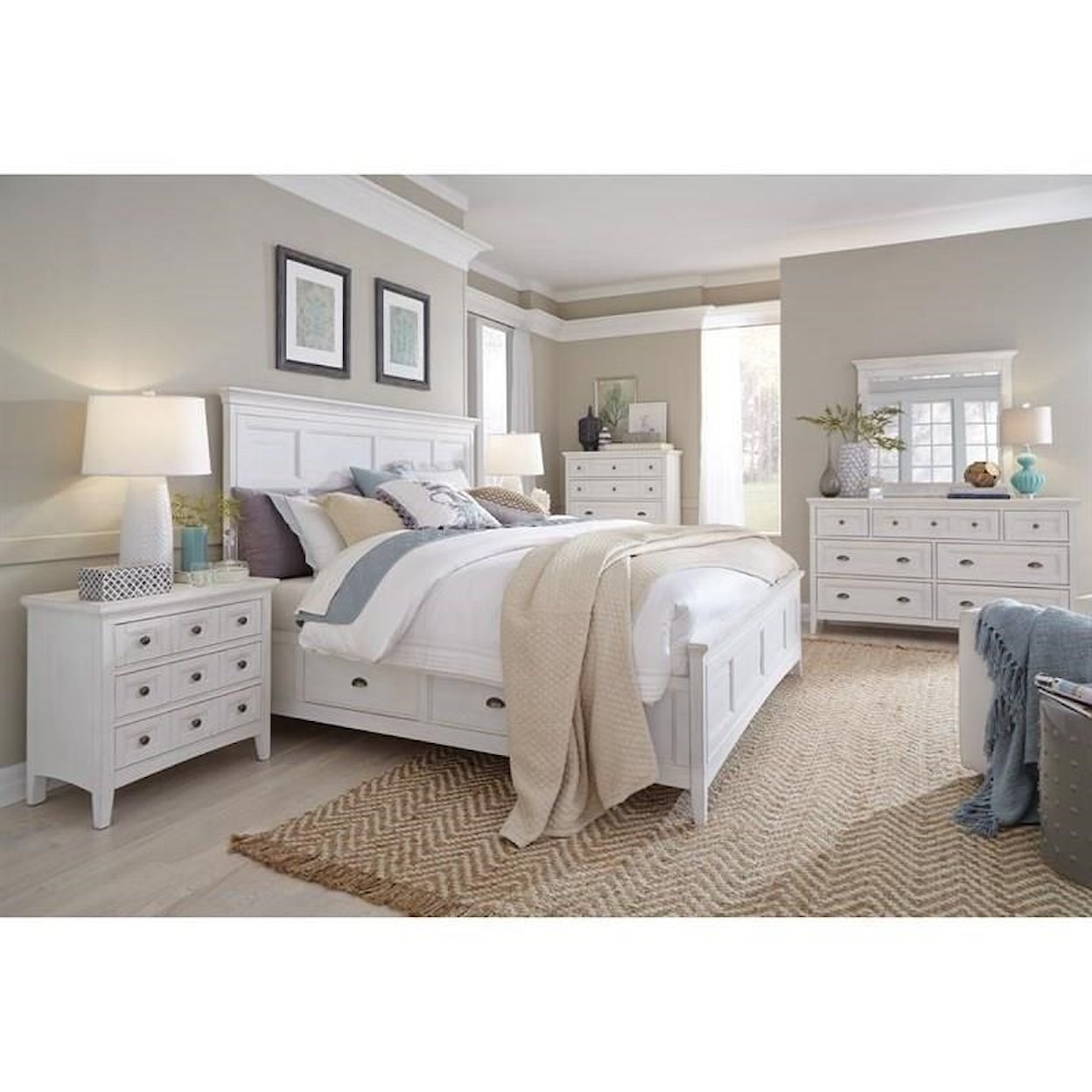 Magnussen Home Heron Cove Bedroom King Panel Bed with Storage Rails