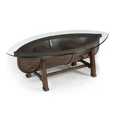 Boat Shaped Cocktail Table with Glass Top