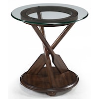 Nautical Round End Table with Three-Oar Pedestal and Tempered Glass Top