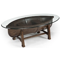 Nautical Boat Hull Cocktail Table with Trestle Base and Tempered Glass Top