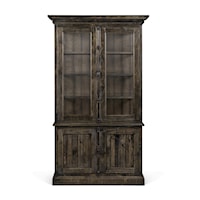 Transitional Weathered Gray China Cabinet with Adjustable Glass Shelves and Display Lighting