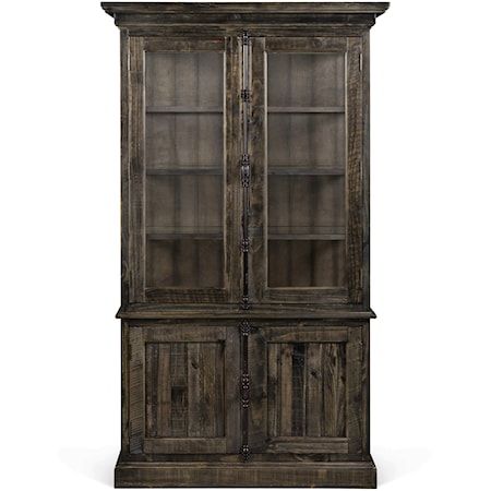 Transitional Weathered Gray China Cabinet with Adjustable Glass Shelves and Display Lighting