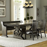 Transitional Four Piece Weathered Gray Dining Set with Butterfly Extension and Bench