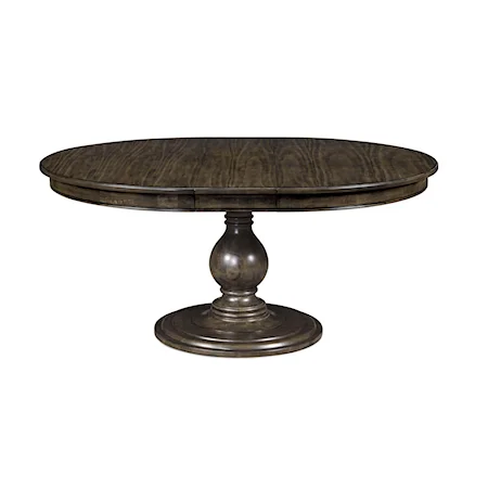 Transitional Weathered Gray Round Dining Table with Butterfly Extension Leaf