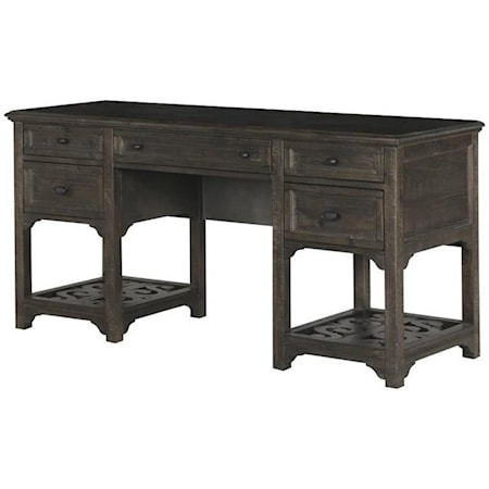 Traditional Desk with Scrolled Shelf Accents