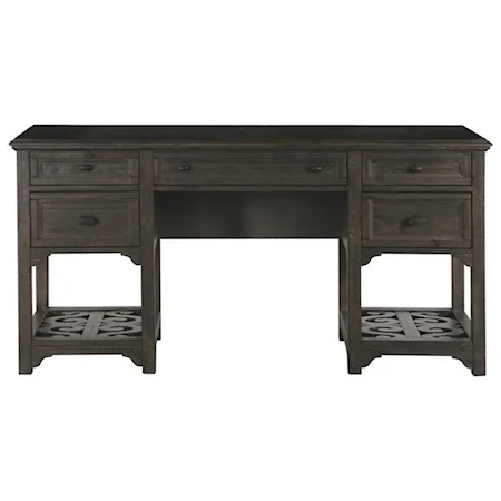 Traditional Desk with Scrolled Shelf Accents
