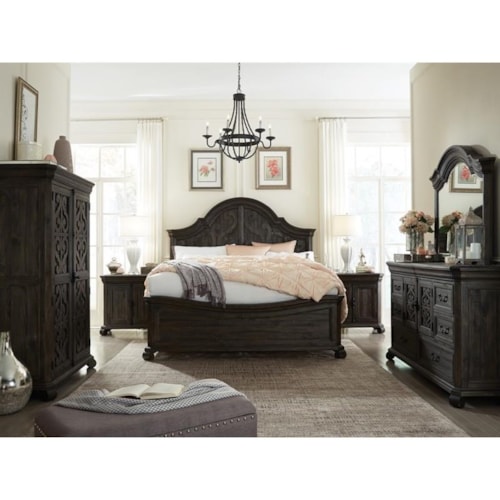 Traditional 5-Piece Queen Bedroom Set with Arched Mirror