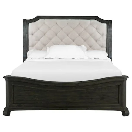 Queen Sleigh Bed with Upholstered Headboard and Shaped Footboard