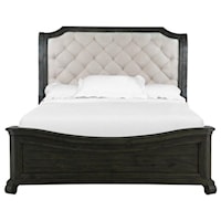 Queen Sleigh Bed with Upholstered Headboard and Shaped Footboard