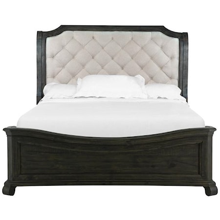 Queen Sleigh Bed with Upholstered Headboard and Shaped Footboard
