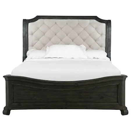 King Sleigh Bed with Upholstered Headboard and Shaped Footboard