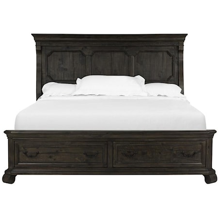 Traditional King Panel Bed with Footboard Storage