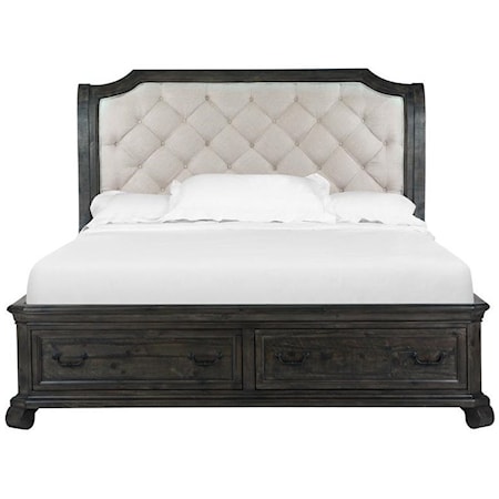 California King Sleigh Bed with Footboard Drawers