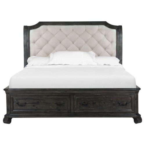 Traditional California King Sleigh Bed with Footboard Drawers