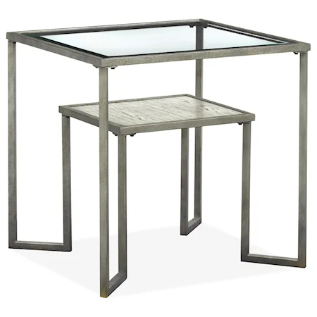 Contemporary Square End Table with Lower Shelf and Glass Top