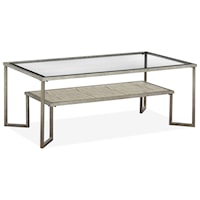 Contemporary Cocktail Table with Lower Shelf and Glass Top