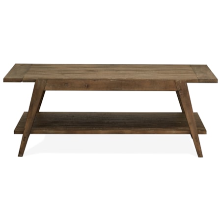 Rustic Shelf Cocktail Table with Weathered Finish