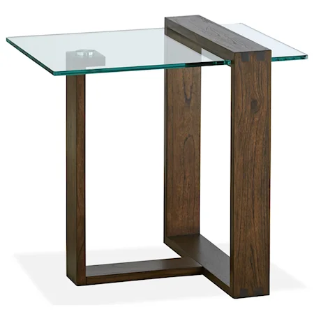Contemporary Rectangular End Table with Glass Top