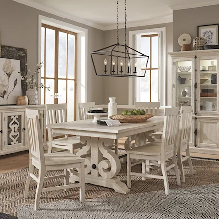7-Piece Farmhouse Dining Table Set with Side Chairs