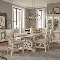 7-Piece Farmhouse Dining Table Set with Upholstered Side Chairs