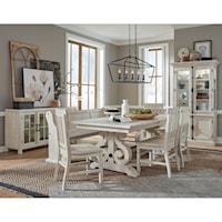 8-Piece Farmhouse Dining Room Group with Side Chairs and Bench