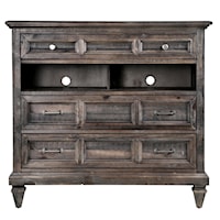 Transitional 3-Drawer Media Chest with 2 Open Compartments and Wire Management