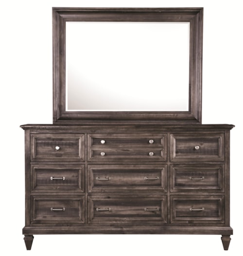 Transitional 9-Drawer Dresser and Mirror Set