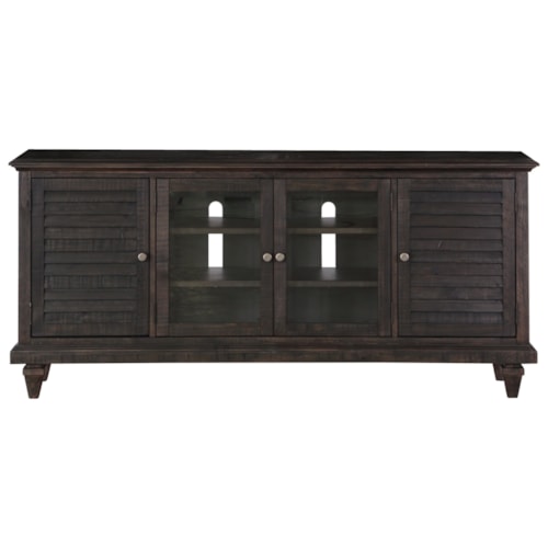 Transitional 4-Door 75" TV Stand with Adjustable Shelves