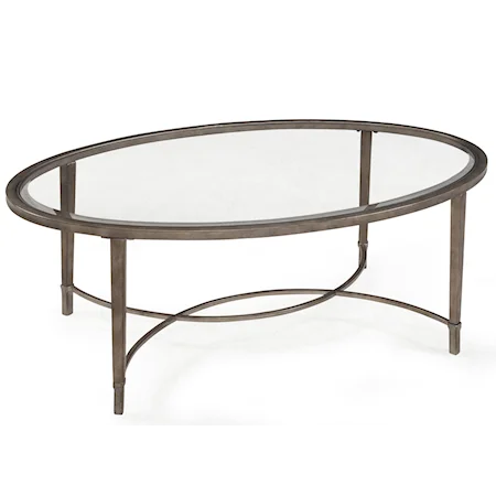 Transitional Metal and Glass Oval Cocktail Table