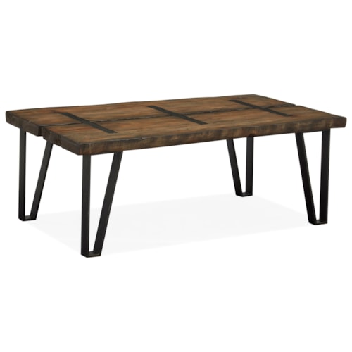 Rustic Cocktail Table with Metal Stretchers