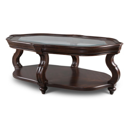 Traditional Oval Cocktail Table with Glass Top