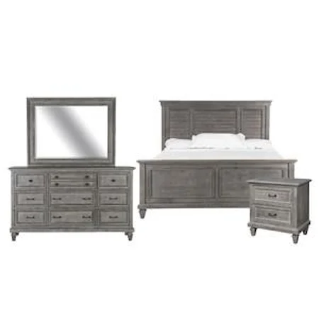 Queen Shutter Bed, 9 Drawer Dresser, Landscape Mirror, 2 Drawer Nightstand