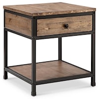 Rustic Industrial Square End Table with Drawer and Bottom Shelf