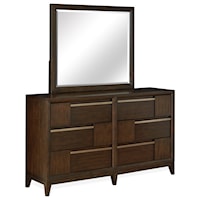 Contemporary Mirror and 6 Drawer Dresser with Felt Lined Drawers