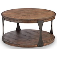 Rustic Industrial Round Cocktail Table with Casters