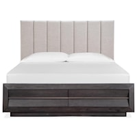 Contemporary King Upholstered Bed with Channel Tufted Headboard and Footboard Storage