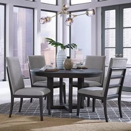 Contemporary 5-Piece Dining Set with Round Table and Upholstered Chairs