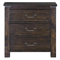 Transitional Rustic 3-Drawer Nightstand with Touch Lighting