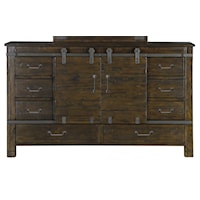 Transitional Rustic Sliding Door Dresser with 8 Drawers
