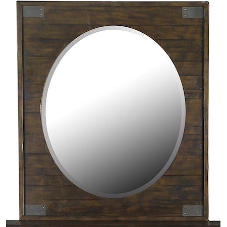 Transitional Rustic Portrait Oval Mirror