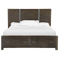 Transitional Rustic California King Panel Bed with Storage Footboard